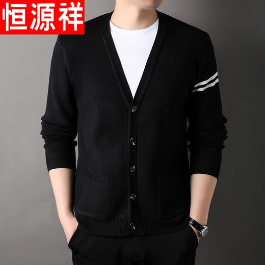 Hengyuanxiang high-end brand wool cardigan men's jacket v-neck spring and autumn sweater large size loose casual wool knitted sweater camel color - two-bar cardigan 175/XL Recommended 140-155Jin [Jin equals 0.5 kg]