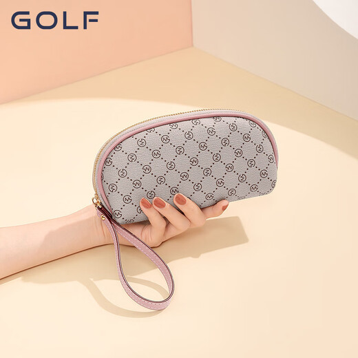 高尔夫（GOLF）女士手拿包大容量双层手抓包长款零钱包时尚卡包手机包时尚手腕包 烟粉杏色
