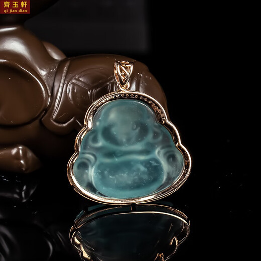 Shimao Jadeite A-grade Ice Blue Water Maitreya Buddha Ruyi Pendant 18K Gold Women's Ice Buddha Jade Jade Pendant