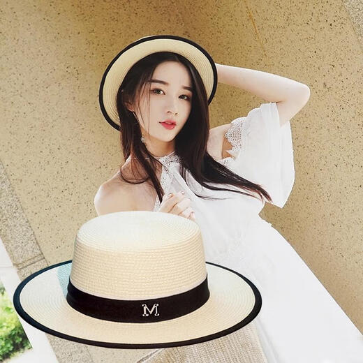 Dream of the flower top hat gentleman hat men flat top white straw hat women's hat summer cool hat flat ridge small top hat M label hat covering what - M label 5 cm [white] Koba - adjustable in one size [55-59]