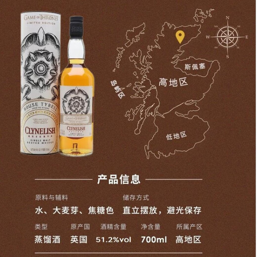
Clynelish Game of Thrones Series Scotland High Region Whiskey 700ml 51.2 degrees Gift box Imported wine