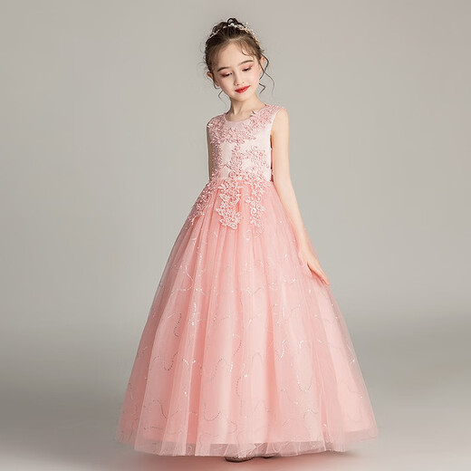 Dev Ake Vestido para niños Girl Falda Princesa Falda Anfitrión de piano de alta gama Vestido de noche Vestido de noche Boda de verano Big Boy BX683 Rosa sin mangas largas 160 (recomendado 71-85 Jin [Jin iguala 0.5 kg])
