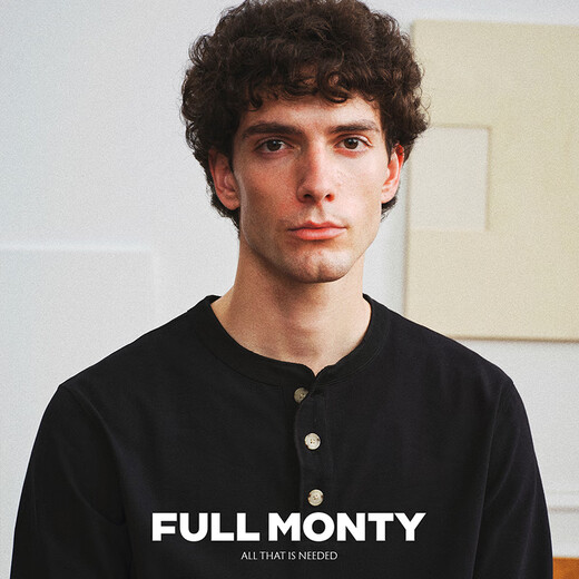 FULL MONTY Henry collar T-shirt black men's pure cotton casual versatile long-sleeved business bottoming shirt 2024 spring and autumn black 7745 M