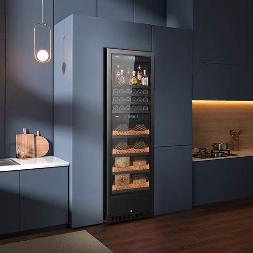 JUSTOWN Dual Compressor Stainless Steel Rose Gold Dual Temperature Red Wine and Cigar Integrated Cabinet Red Wine Cabinet Home Cigar Cabinet Constant Temperature and Humidity 1.88m Dual Compressor + Black Titanium + Wine Rack + Fingerprint Code Lock