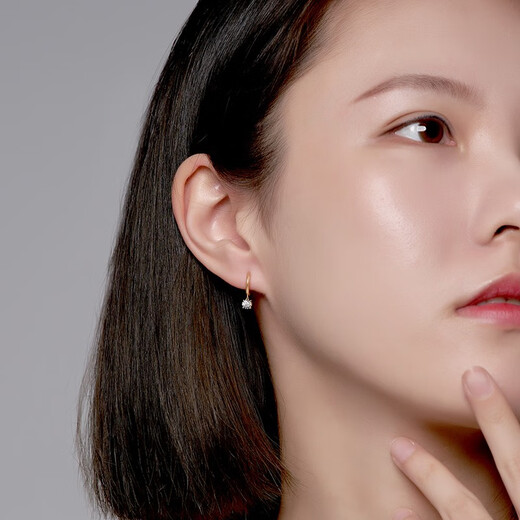 Trendy Acer round flash 18K gold diamond earrings for women, rose gold earrings, fashionable and high-end birthday gifts for girlfriends, red 18K gold, diamonds about 0.04ct, single single earring