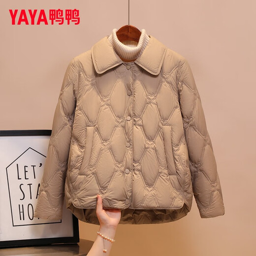 YAYA Lightweight Down Jacket Women's Short Autumn and Winter New Versatile Fashion Casual Small Fragrance Jacket Light Beige L