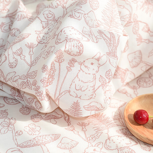 Pure cotton fabric for quilt cover. Baby Class A pure cotton double-layer gauze fabric. Baby bedding four-piece set, pure cotton bedding. Black tea mushroom rabbit half a meter price.