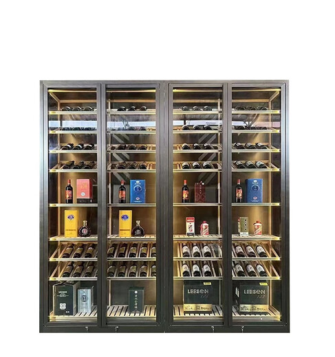 Double small modern stainless steel constant temperature red wine cabinet custom white wine display cabinet cigar cabinet commercial villa wine cellar bronze stainless steel inner shelf