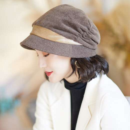 677888 Hat Women's Autumn and Winter Beret Women's Korean Style Octagonal Hat Fashion Painter Hat Big Head Circumference Showing Face Small British Style Winter