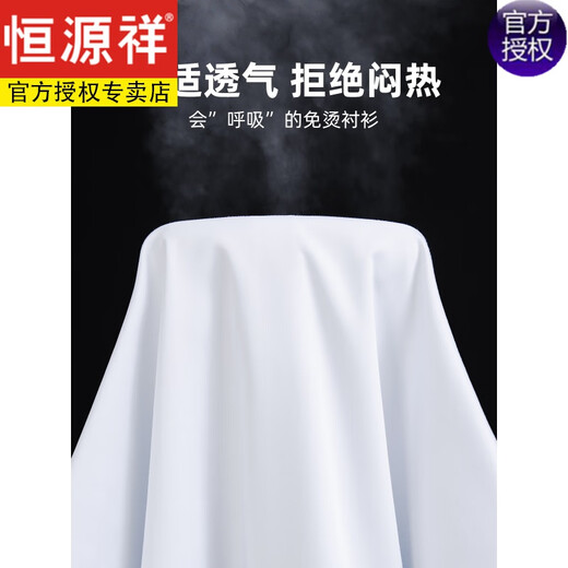 恒源祥白衬衫男免烫长袖春夏季正装工装休闲小衫短de袖西装衬衣 短de袖5012-D蓝色暗纹(有口袋) 38 [体重100斤-125斤]