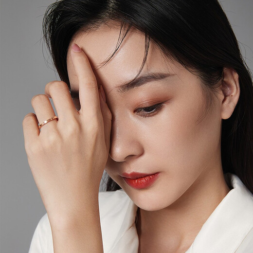 Saturday Fortune (ZLF) interlocking series 18K gold ring simple rose gold car flower versatile plain ring No. 14 red-(0.7-1.1g)