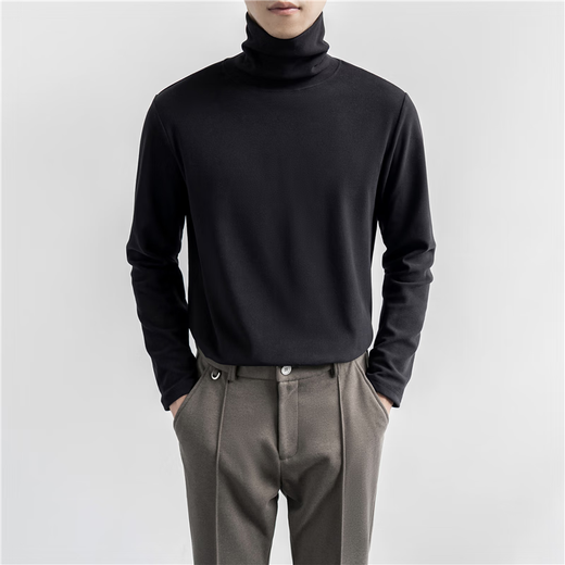 Xinghelai black turtleneck bottoming men's autumn and winter German velvet T-shirt long-sleeved trendy slim top high-end warm men's inner wear single piece * black * turtleneck XL