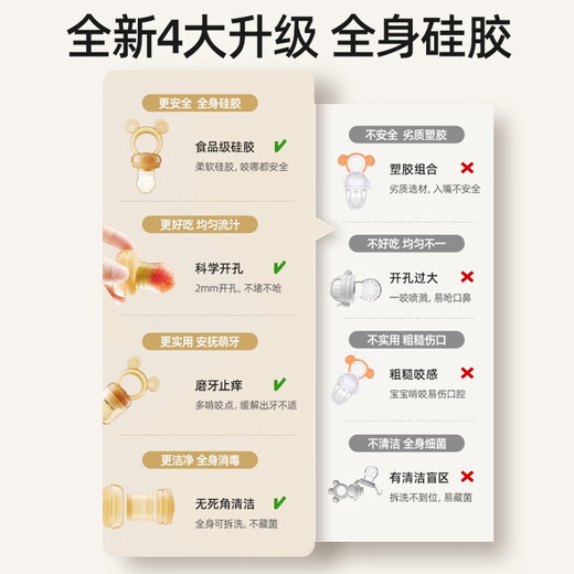 Bettus Bite and Bite Happy Baby 4 months and above fruit push-type food supplement baby bite and play soothing silicone teether two-piece set bear + double-head scraper