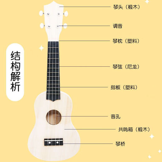 蒲恋吉他尤克里里diy手工材料包小入门初学儿童乐器卡通彩绘小吉他 23圆形 小吉他(尤克里里)+颜料+背包