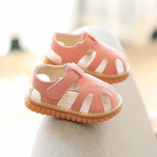 Impression Pony toddler shoes, screaming shoes, new baby sandals, hollow PU leather baby shoes, non-slip soft bottom one-year-old baby shoes, boys and girls shoes TX135187 pink size 19, inner length 13.5 cm