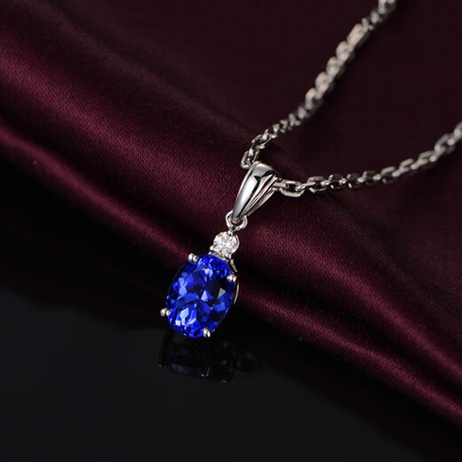 O'Meara Light Luxury White Gold Diamond Necklace Natural Tanzanite Blue Gemstone Pendant Fashionable K Color Gold Clavicle Chain 2.2 Carat Tanzanite Necklace (Including Chain)