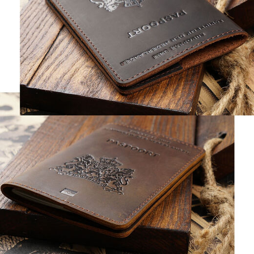 
Frost Soul Passport Protective Cover Genuine Leather 2024 New Travel Photo Cover Certificate Pack Women's Top Layer Cowhide Retro Wallet USA - Black