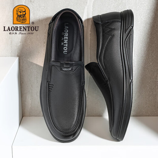 LAORENTOU leather shoes for men, business casual shoes, toe layer cowhide toe caps, beanie shoes, wear-resistant men's shoes LA12062 black 41