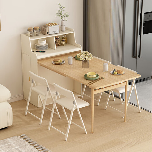 Isabel solid wood folding dining table small household retractable storage invisible sideboard living room multi-functional dining table upgraded 0.6m dining table + solid wood chairs *2
