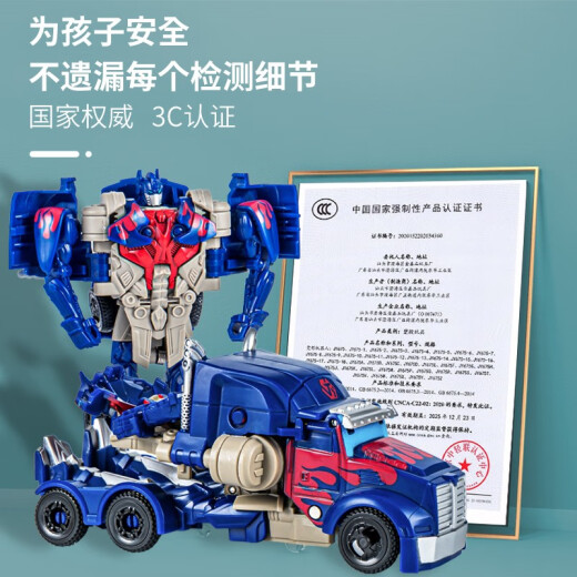 TOYS JIAYIHONGQI儿童手动变形机器人汽车男孩玩具车一步变警车恐龙模型变形  一步变形-蓝色战神JY675A