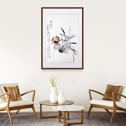 Hanao famous hand-painted Chinese ink ink orchid entrance decoration painting restaurant hanging painting corridor aisle wall painting mural vertical version orchid picture g style, framed with solid wood frame 80*60cm