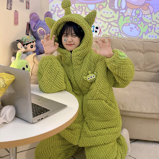 Hong Kong Lian Ya dessin animé mignon pyjama pour femmes trois couches matelassé automne et hiver velours corail flanelle à capuche ensemble de vêtements de maison m matelassé #6624 Kurome plus coton et épaissi 2XL recommandation féminine 140-160Jin Jin est égal à 0,5 kg