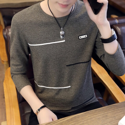 Four Seasons Yuheng Brand Sweater Men's Slim Korean Style Casual Velvet Thickened Sweater Spring Fashion Versatile Men's Top Round Neck Pullover Knitted Sweater Men's Brown No Velvet 1802XL