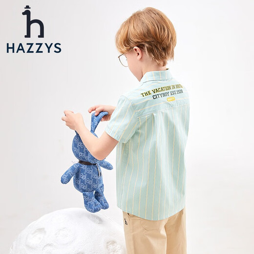 HAZZYS brand children's clothing boys summer new style simple thin and breathable classic lapel short-sleeved shirt color bar 110