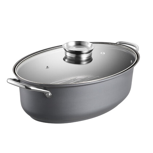 Cui Da Huang Steamed Fish Pot Oval Steamer Extra Large Grilled Fish Tray Steaming Fish Pot One-layer Steamer Gas Special Steaming Fish Artifact Steaming Fish Pot (Steaming Rack + Plate Clamp + Fish Plate) 39cm