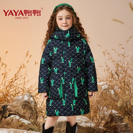 Yaya (Yaya) Kinderkleidung verdickte warme lange Abwärtsjacke für Mädchen Volldruck mittelgroß