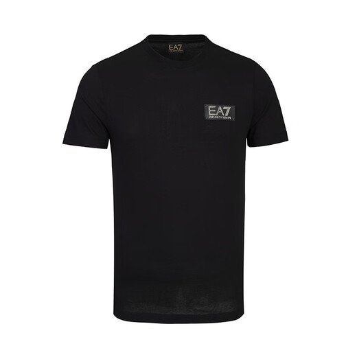 阿玛尼（ARMANI）男装男短袖t恤时尚圆领胸前字母logo图案 11151礼物 黑色 M