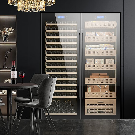 Qike double-door constant temperature and humidity cabinet red wine cigar tea combination cabinet household compressor air refrigeration fresh-keeping large capacity commercial 1.63 meter combination cabinet A red wine tea + red wine full set