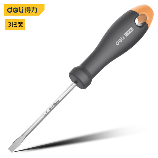 得力（deli）三把装 螺丝批套装一字工业级强磁螺丝批工具超硬改锥小起子大全 一字螺丝批 HT1105C