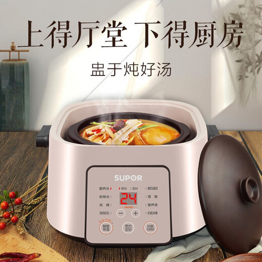 SUPOR ELEKTRISCHE STEW POT 5 Gallenblasen Elektrische Eintopftopf Wasser versiegelten Eintopftopf Haushalt Gebrauch 3-4 Personen lila Topf Elektrische Auflauf Vogel Vogel Nist