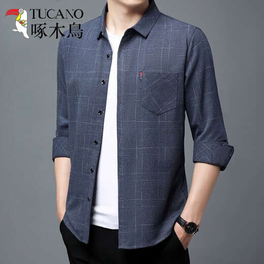 Camisa de algodón largo de algodón puro para hombres en primavera y otoño, nuevo negocio de mediana edad, camisa a cuadros informal gratis, suelta ropa de gran tamaño, además de terciopelo engrosado 6623 gris 170/l recomendado 115-135Jin [Jin equivale a 0.5 kg]