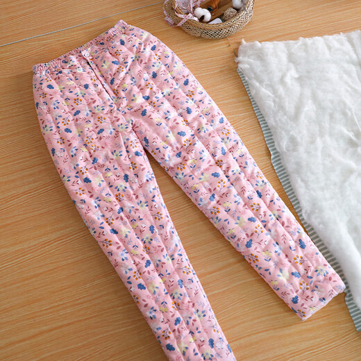 Muqi pure cotton handmade cotton pants for women, thickened high-waisted thermal pants for middle-aged and elderly mothers, loose casual outer wear winter clothes, pink sunflower 3XL height 155~172CM 125~140Jin Jin is equal to 0.5 kg