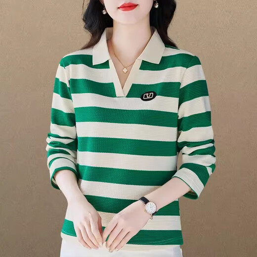 Fangluyu Langarmed T-Shirt für Frauen im Frühjahr und Herbst neuer Stil der Mutter des mittleren Alters mittleren Alters High-End-Baumwoll-Revers-Polo-Hemd Casual T-Shirt Lose T-Shirt 6636 Olive Green One Size M empfohlen, 85-95 Jin zu tragen [Jin gleich 0,5 kg]