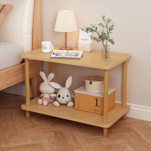 Boundary line bedside table storage bedroom small simple small table mini bedside cabinet storage rack storage bedside table side table double layer pastoral oak color 60*40cm