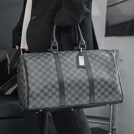 Xuanyan travel bag for men and women large capacity short-distance travel business trip luggage bag trendy black plaid handbag shoulder bag plaid hand luggage bag [black plaid large size]