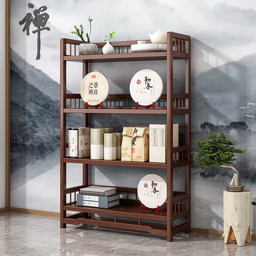 Bamboo Youjia tea cabinet office tea cabinet storage rack living room tea table table side cabinet tea room tea set storage storage cabinet walnut color three-layer with door with drawer 68 long storage rack