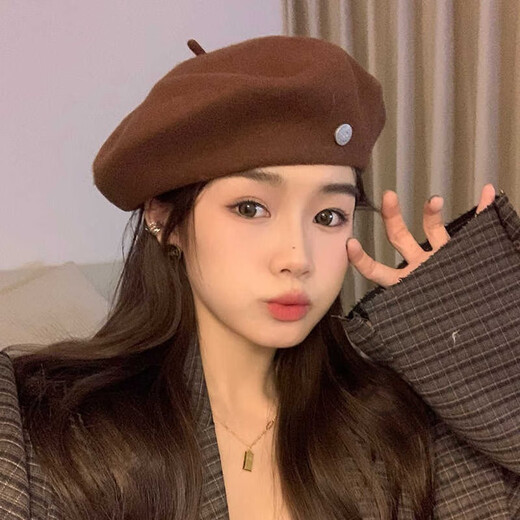 Yanfang Nuoxiben Hat Women's Summer Wool Internet Celebrity Beret Women's Retro Painter Hat Showing Face, Small Temperament Red Hat Trend Milky White M