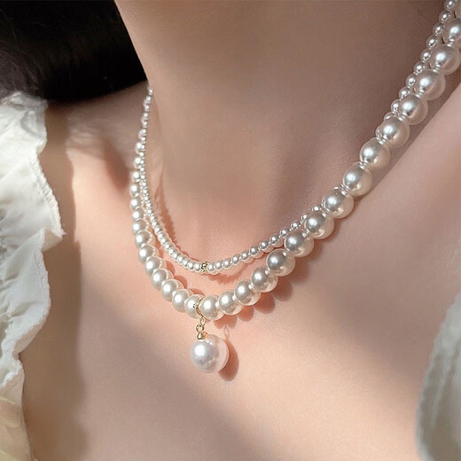 Zhuomai double-layered pearl necklace, simple design, niche and versatile sweater chain, beaded clavicle chain, high-end necklace, double-layered pearl necklace