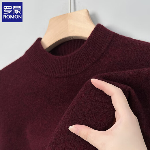ROMON woolen sweater for men in winter thickened warm base knitted solid color 100% wool middle-aged casual all-match sweater for men bright rice camel XL recommended 140-155Jin Jin equals 0.5 kg