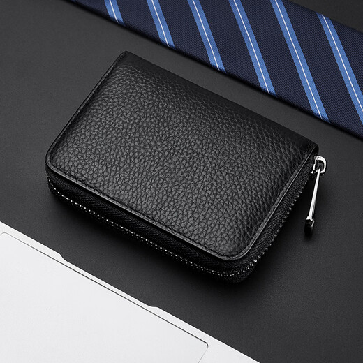 
FXS genuine leather men's multi-card card bag bank card case certificate bag head layer cowhide anti-theft brushing of women's driver's license leather case anti-theft brushing of black [12 card positions + 2 certificate positions]