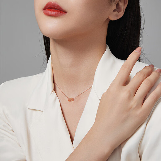 Saturday Fortune (ZLF) 18K gold necklace for women interlocking series rose gold simple fashion double ring clavicle 1.4g - upgraded red