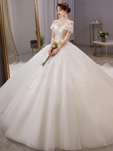 Orihime Hochzeitskleid 2025 neuer Stil des Brauttemperaments, Vollland-Haupthandschuhe dicke Arme Einschuldes Schwanz-Hochzeitskleid Prinzessinstil, Volllandstil + Rock + Schleier 3xl Größe mehr als 130 Jin [Jin gleich 0,5 kg]