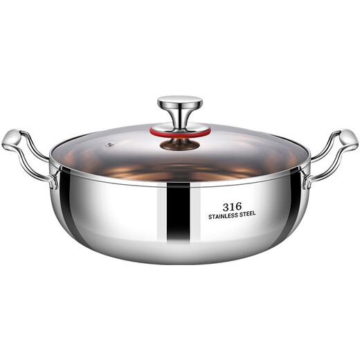 Mrs. Huachu extra thick 316L stainless steel hot pot soup pot mandarin duck pot shabu-shabu household large capacity gas stove induction cooker special pot antibacterial 316 30cm extra thick uncoated 30cm