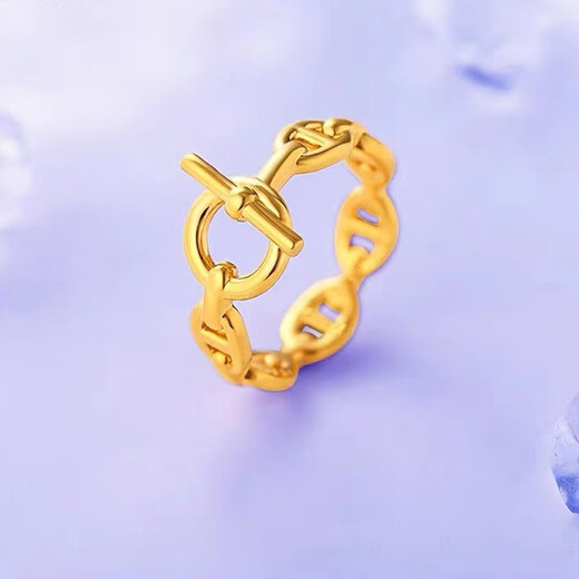 Jin Xiaoxiu gold ring ot pig nose ring cyanide-free hard gold bright gold 999 ring chain for women birthday gift pig nose OT ring - about 1.2g - size 16