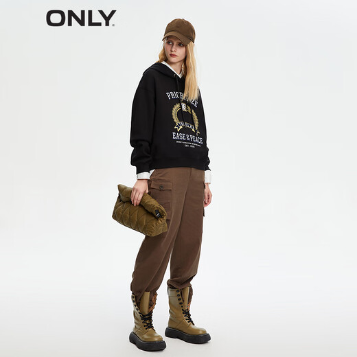 
ONLY Autumn and Winter Sports Style Hooded Letter Print Loose Sweatshirt Women 12349S014 H1Z Black S 160/80A