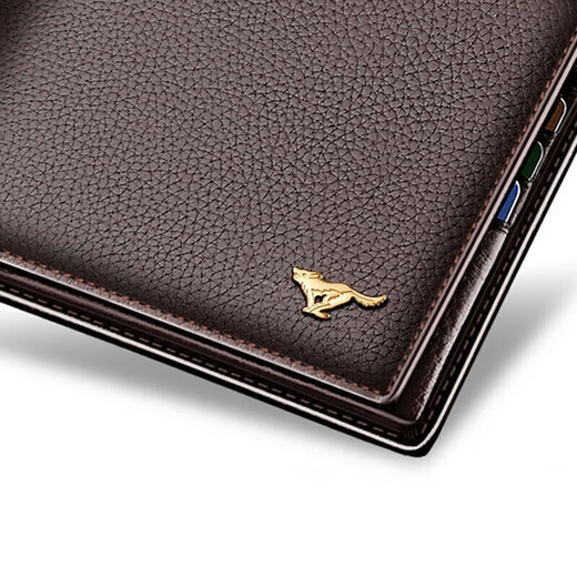 Septwolves New Year's gift for men, wallet, card holder, genuine leather long wallet, large capacity, first layer cowhide for dad, for husband, brown long metal wolf logo